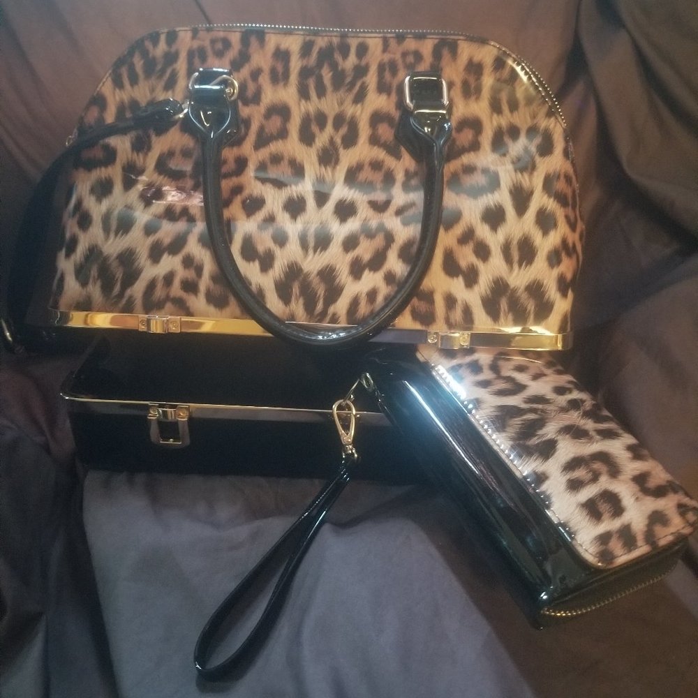 Animal print wallet and purse set